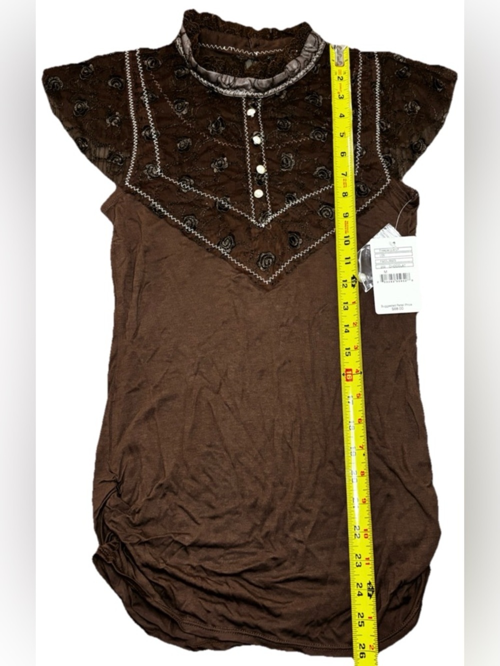 Vintage Free People Lace Yoke Top Chocolate Brown Victorian Prairie Size M NWT - Picture 5 of 7